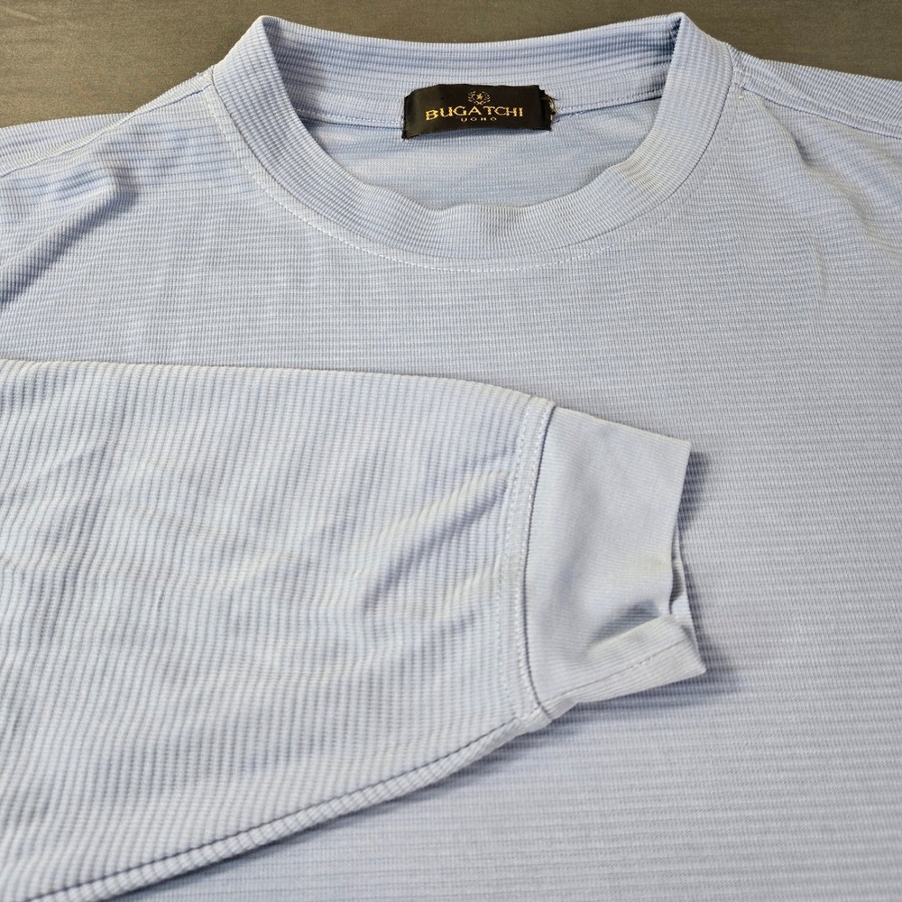 Bugatchi Uomo Mens LightBlue Ribbed Long Sleeve Crewneck Shirt Modal Blend Sz XL